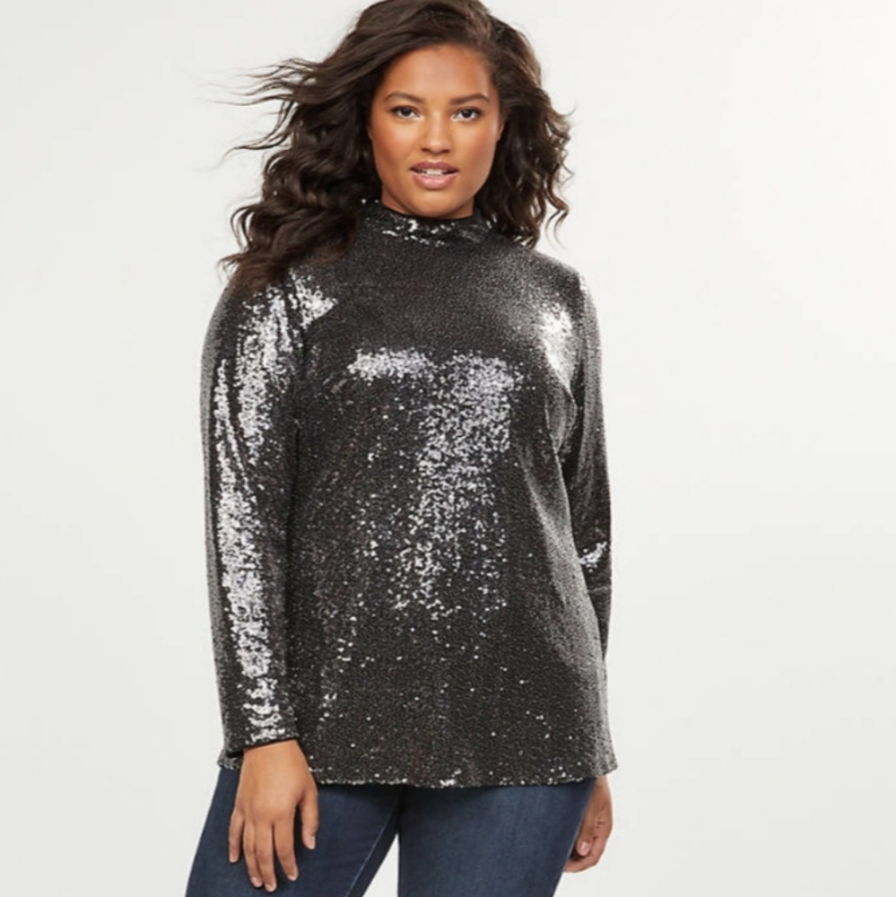 24W Lane Bryant Sequin High Mock Neck Top - Picture 2 of 3